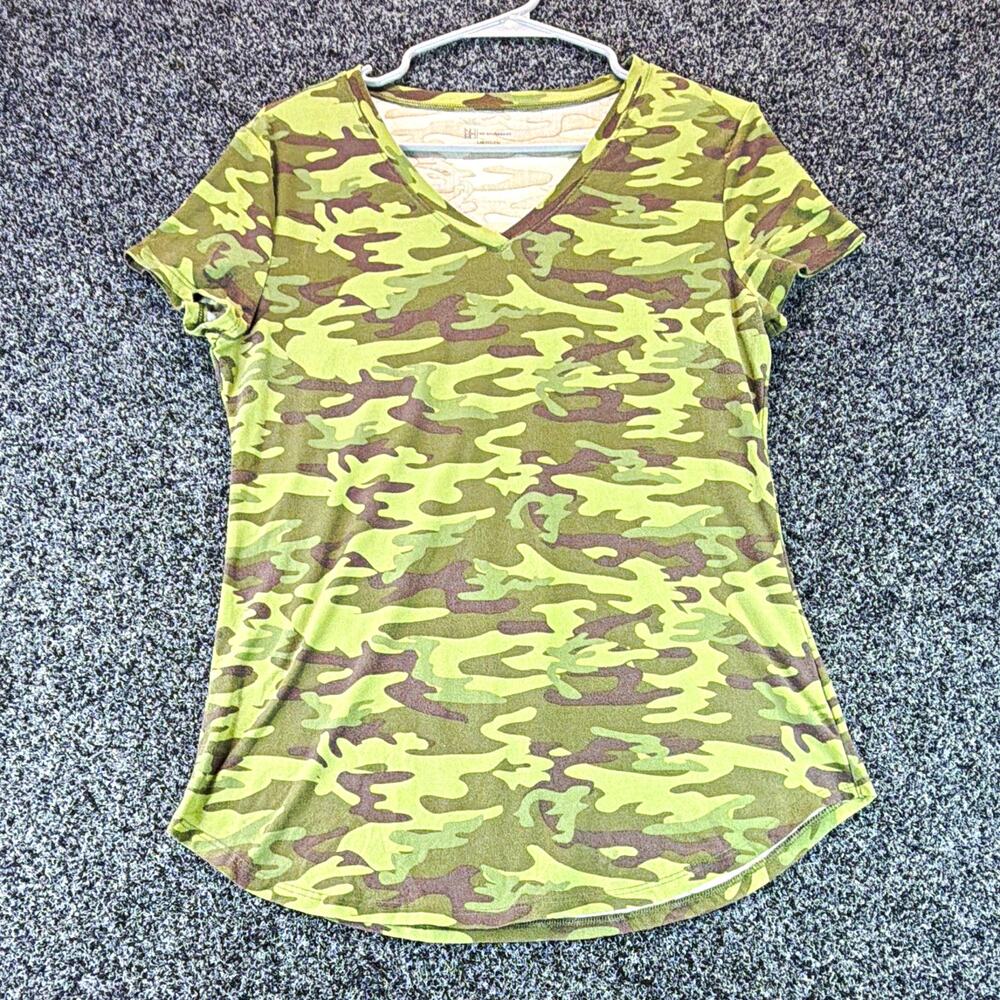 No Boundaries Girls Camo V-Neck Short Sleeve Basic T-Shirt Green/Brown Sz L